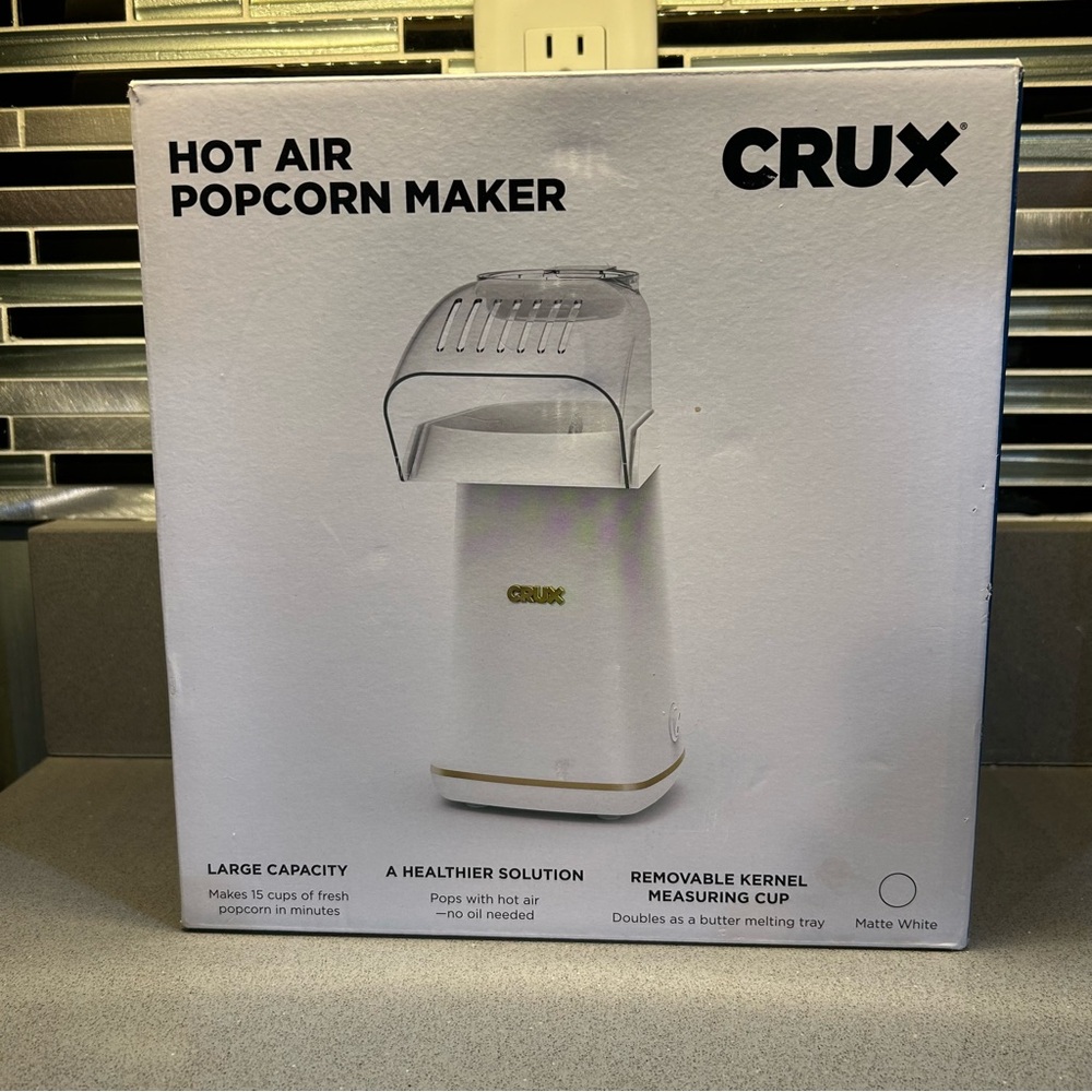 CRUX Hot Air Popcorn Maker RH/921 Matte White 15 Cup No Oil 1200W NEW In Box